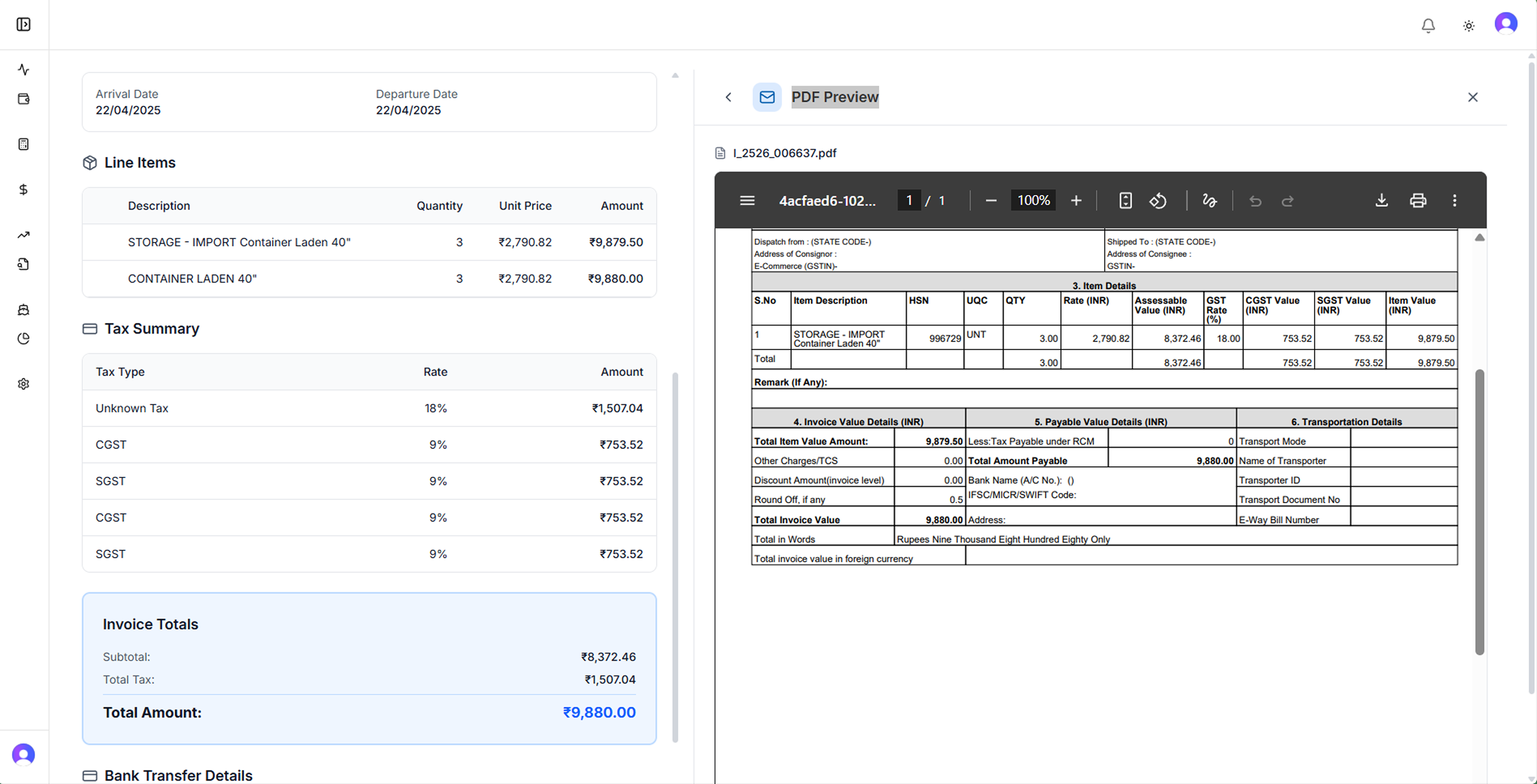 InvoiceSense dashboard